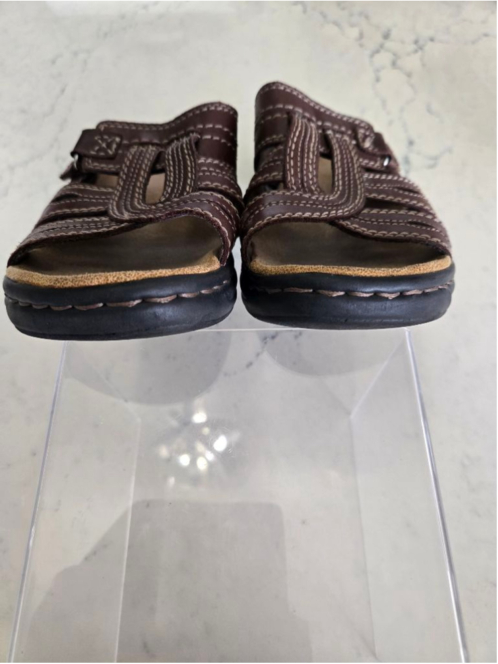 Women's Clarks Bendables Brown Leather Sandals Size 8 - Picture 6 of 11